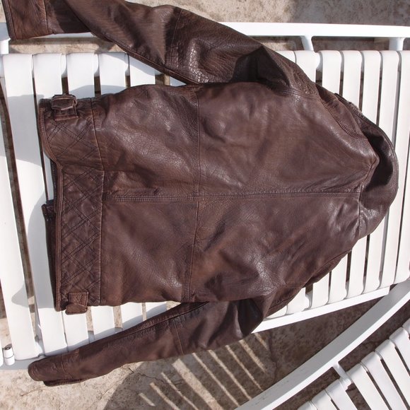 SUPERDRY VINTAGE TARPIT LEATHER MOTO JACKET WITH FAUX FUR COLLAR-SMALL - Picture 9 of 9